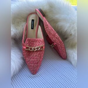 Nine West Pink Tweed Mules with Gold Chain